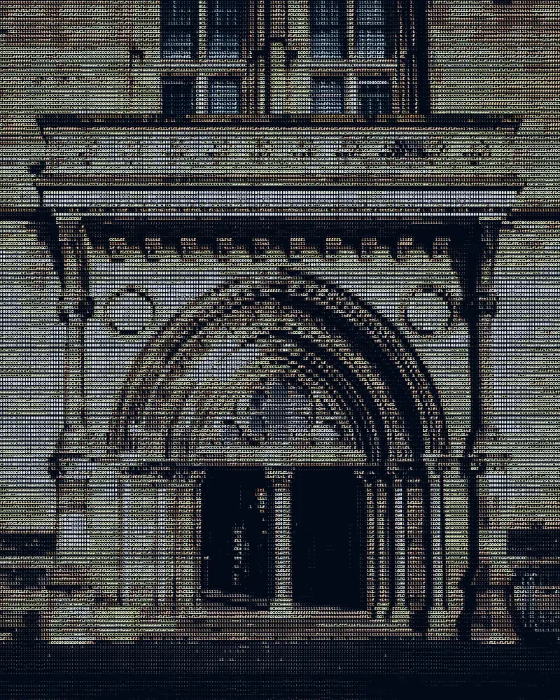 ASCII artwork of Weathered Stone Arch in Glasgow
